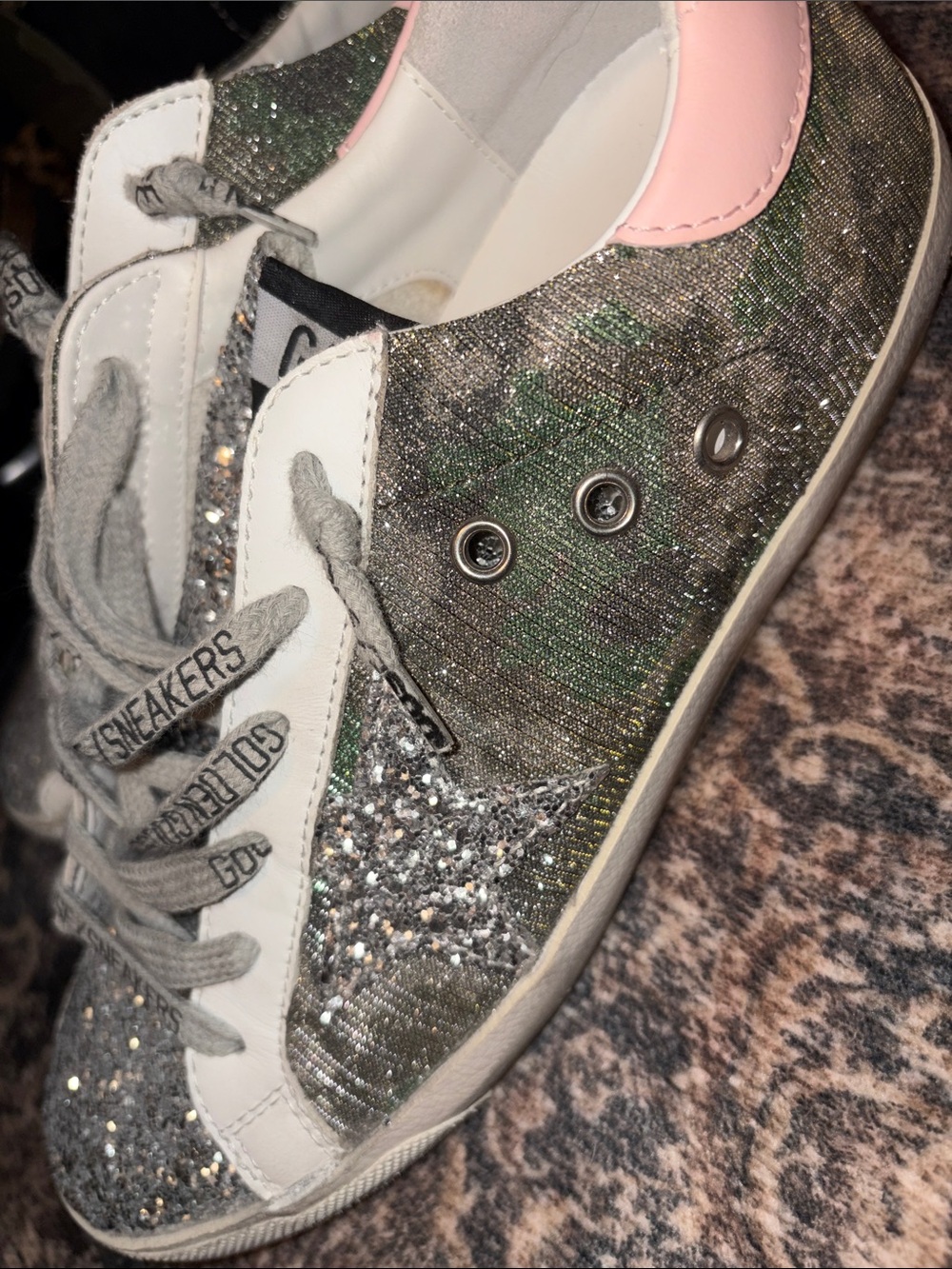 Golden Goose Superstar Camo and Glitter Star Sneakers - 37